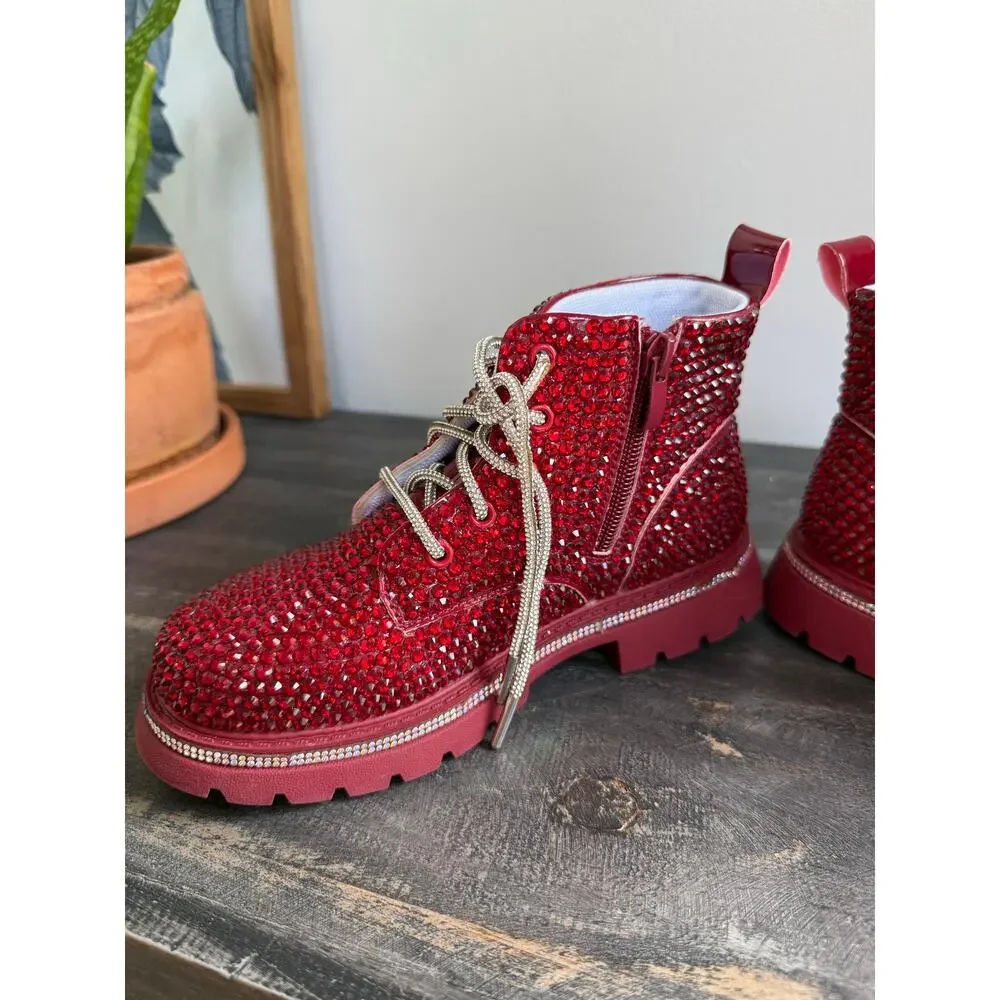 Lola + The Boys Crystal Ruby Boots Kids Size 34 / Big Kid 3 NWOT